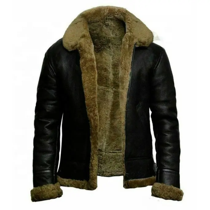 Men’s Bomber Shearling Leather Jacket Black