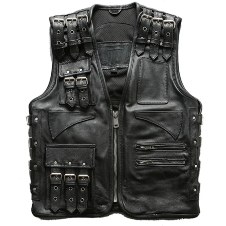 Gothic Punk Tactical Buckle Leather Vest Black
