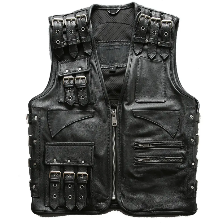 Gothic Punk Tactical Buckle Leather Vest Black
